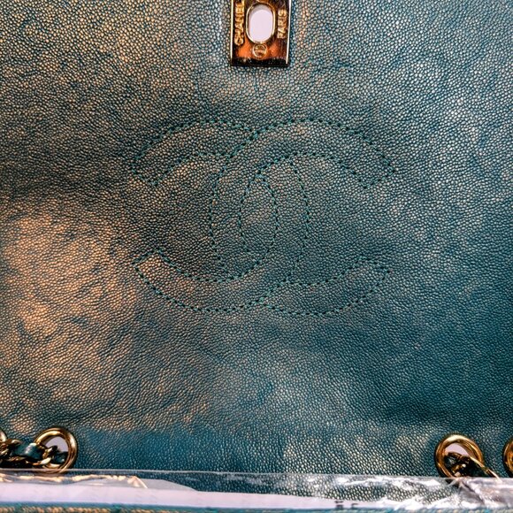 Chanel Rare Turquoise Luminescent Chevron Medium Quilted Classic Flap Bag - Picture 8 of 16